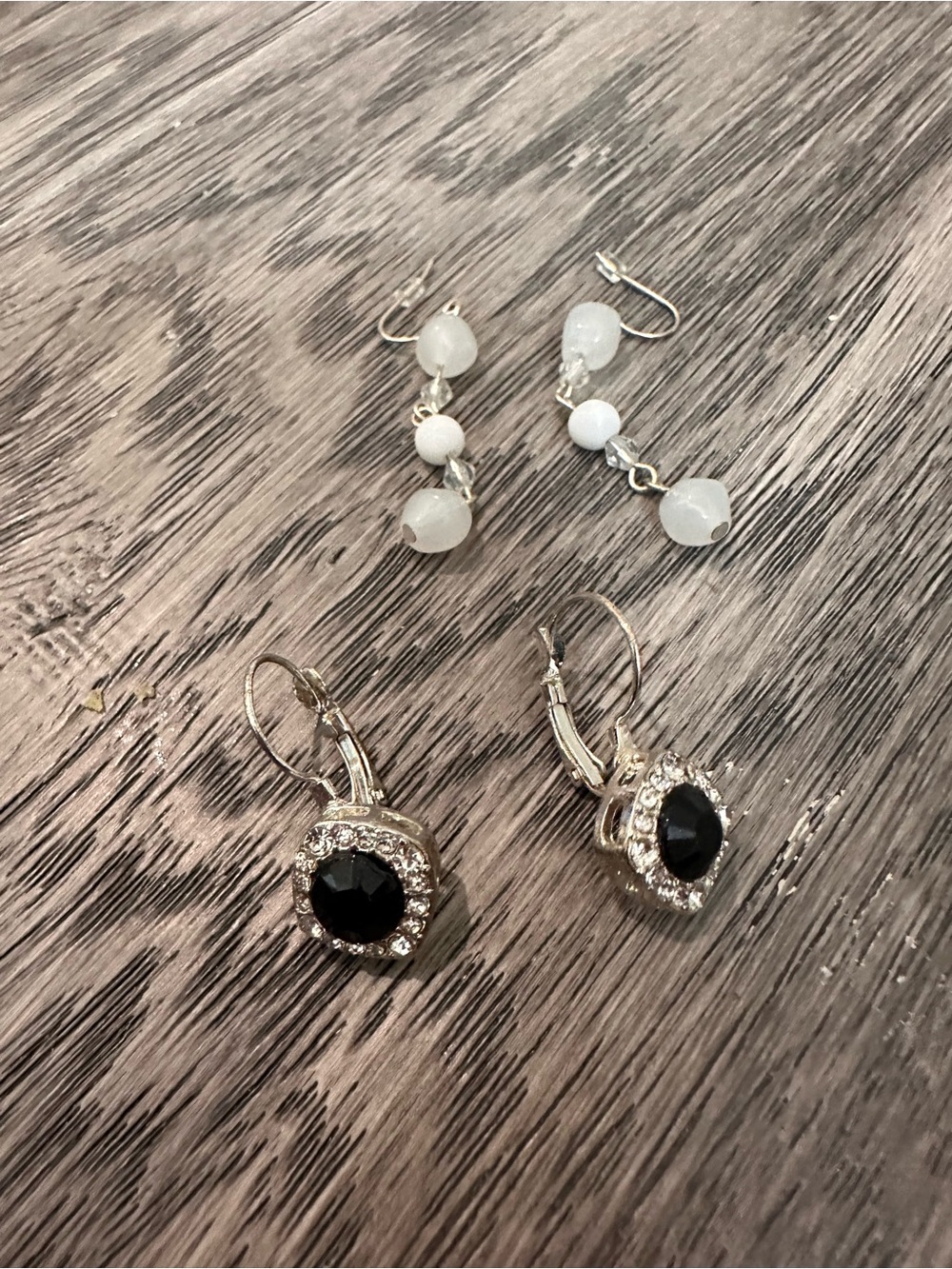 Silver-Tone Black Crystal Halo Drop Earrings - White dangle earrings